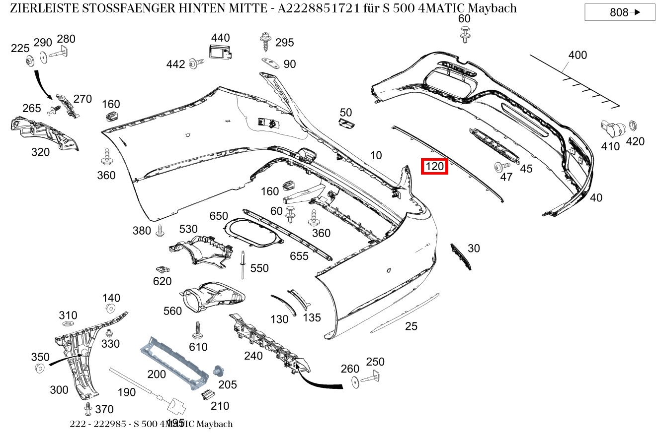 Zierleiste STOSSFAENGER HINTEN MITTE S 500 4MATIC Maybach 222