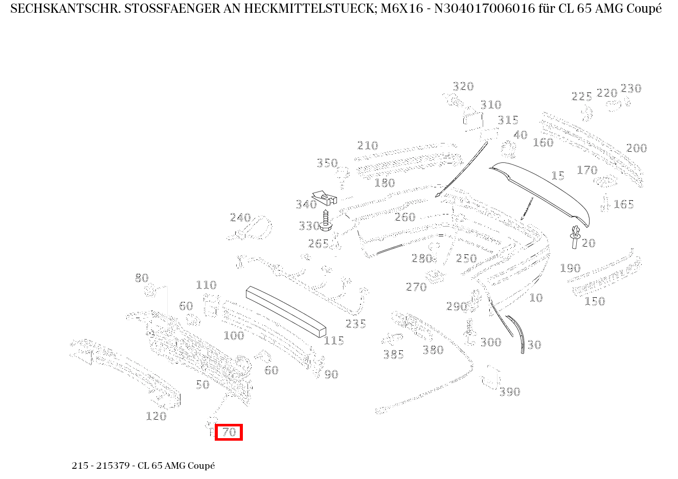 Sechskantschraube STOSSFAENGER AN HECKMITTELSTUECK; M6X16 CL 65 AMG Coupé 215