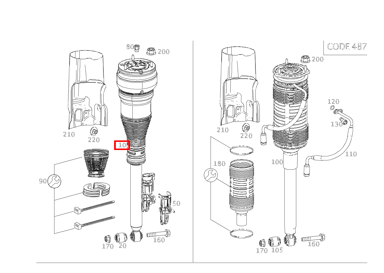 Luftfederbein RECHTS S500 L 222