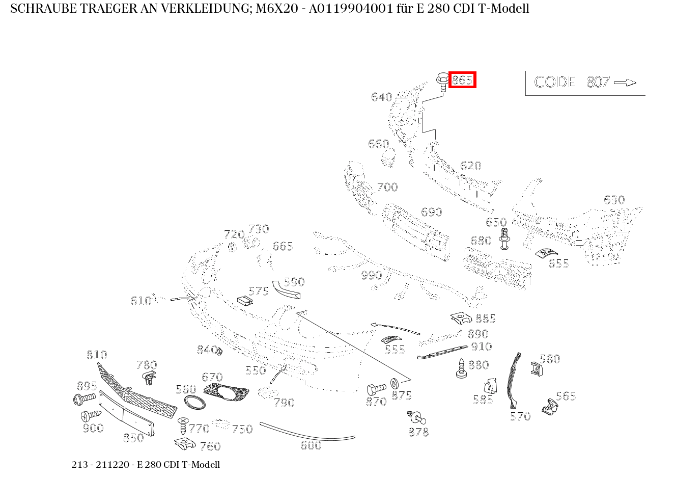 Schraube TRAEGER AN VERKLEIDUNG; M6X20 E 280 CDI T-Modell 213