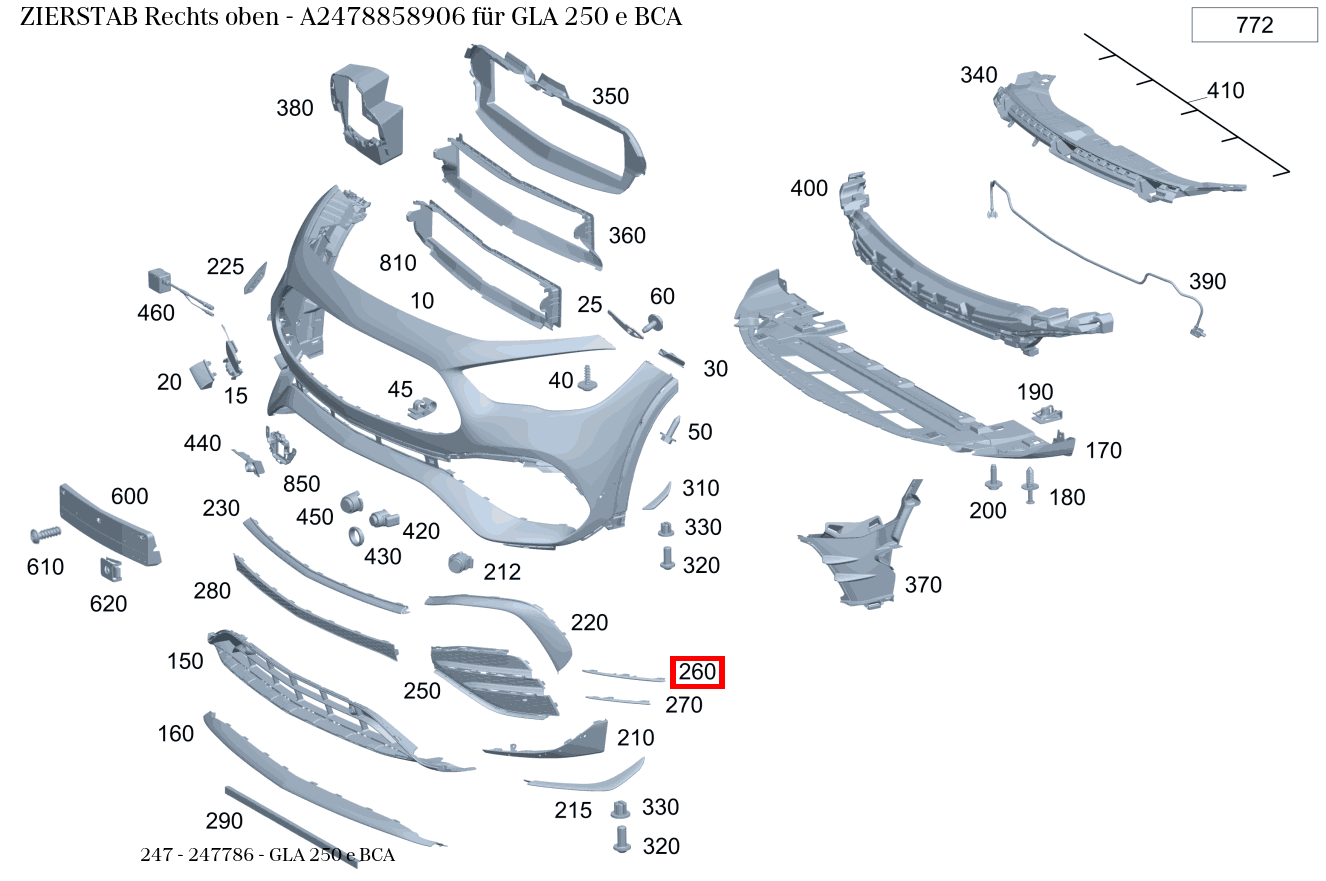 Zierstab Rechts oben GLA 250 e BCA 247