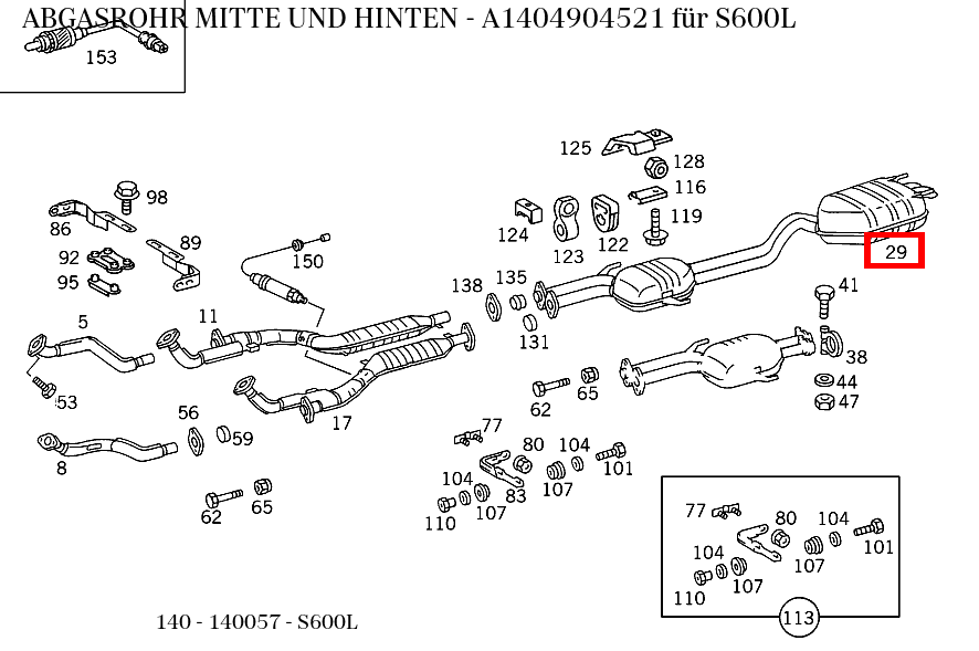 Abgasrohr MITTE UND HINTEN S600L 140 Abgasrohr MITTE UND HINTEN S600L 140
