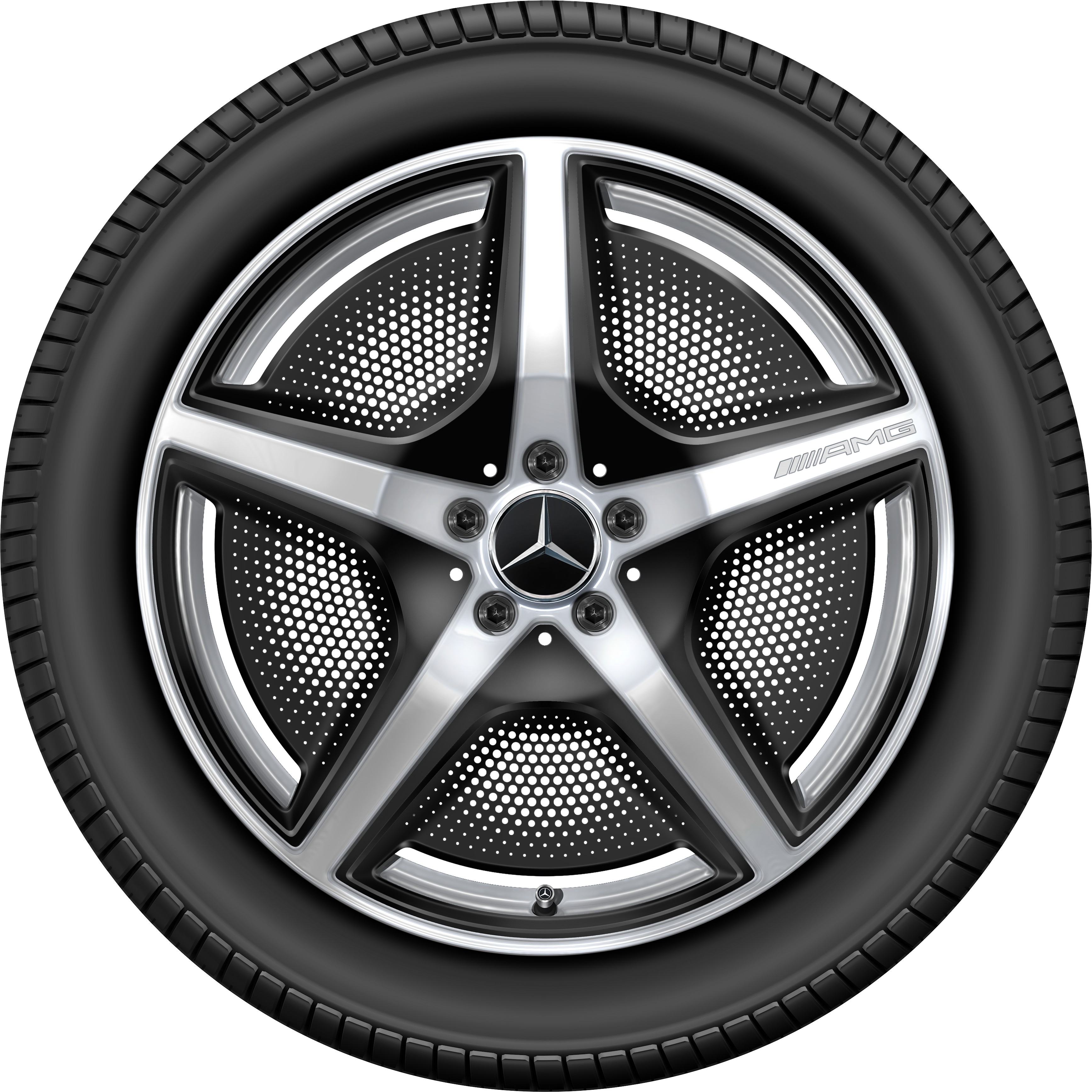 Mercedes-Benz -  AMG 5-Speichen-Rad, 21 Zoll, 9,5 J x 21 ET 30,1, vanadiumsilber, hochglänzend