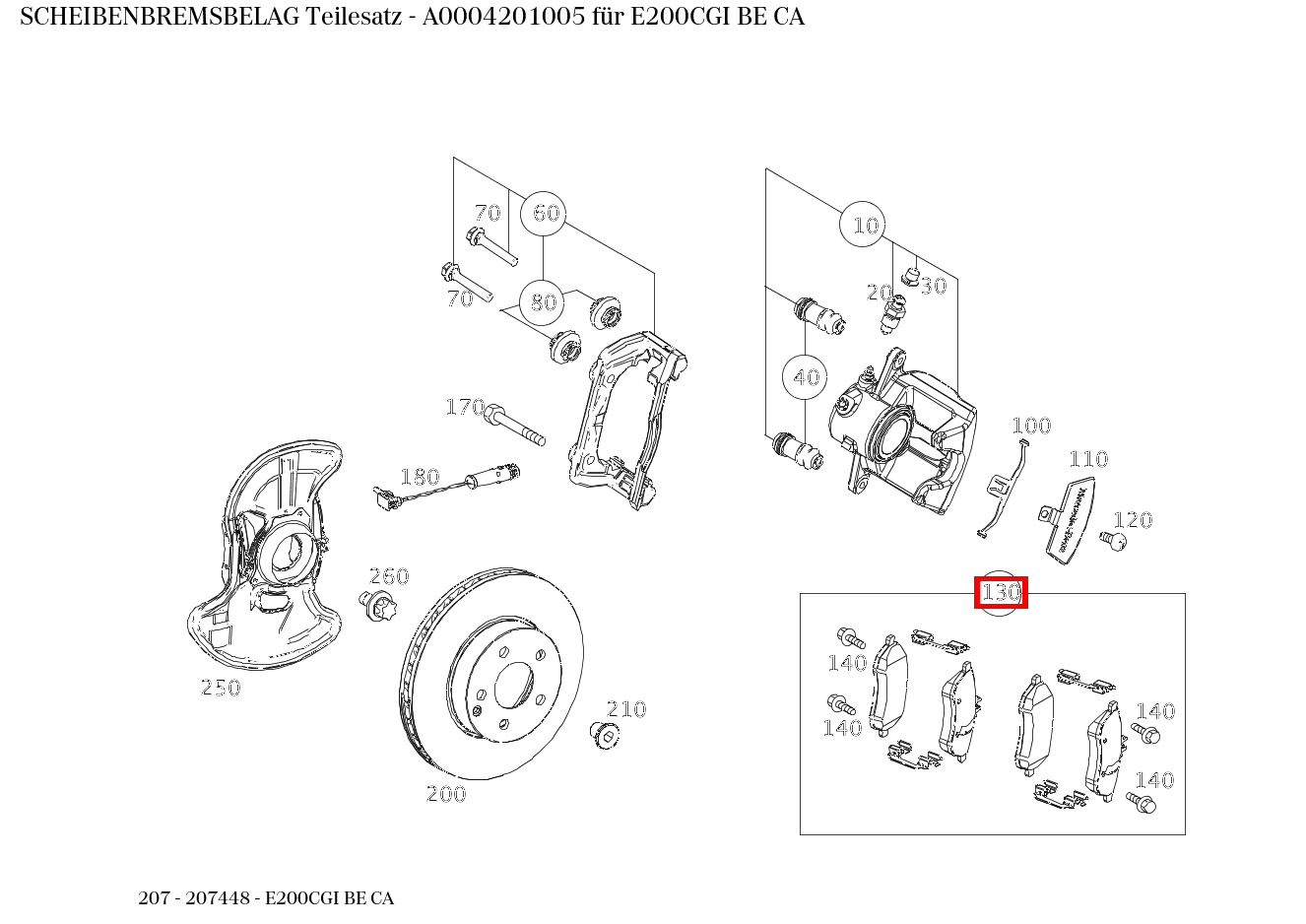 Scheibenbremsbelag Teilesatz E200CGI BE CA 207 Scheibenbremsbelag Teilesatz E200CGI BE CA 207