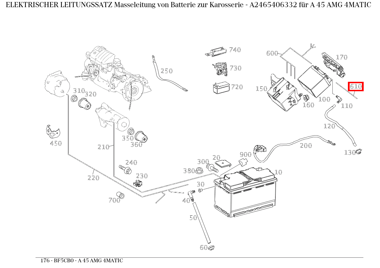 Elektrischer Leitungssatz Masseleitung von Batterie zur Karosserie A 45 AMG 4MATIC 176