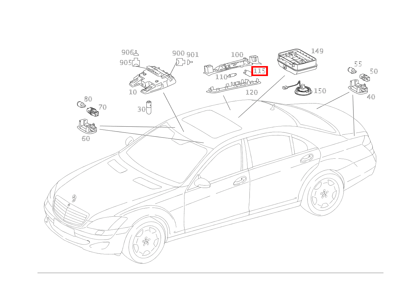 Glühlampe INNENLEUCHTE HINTEN LINKS UND RECHTS; 12V-6W S 550 Limousine lang BCA 221