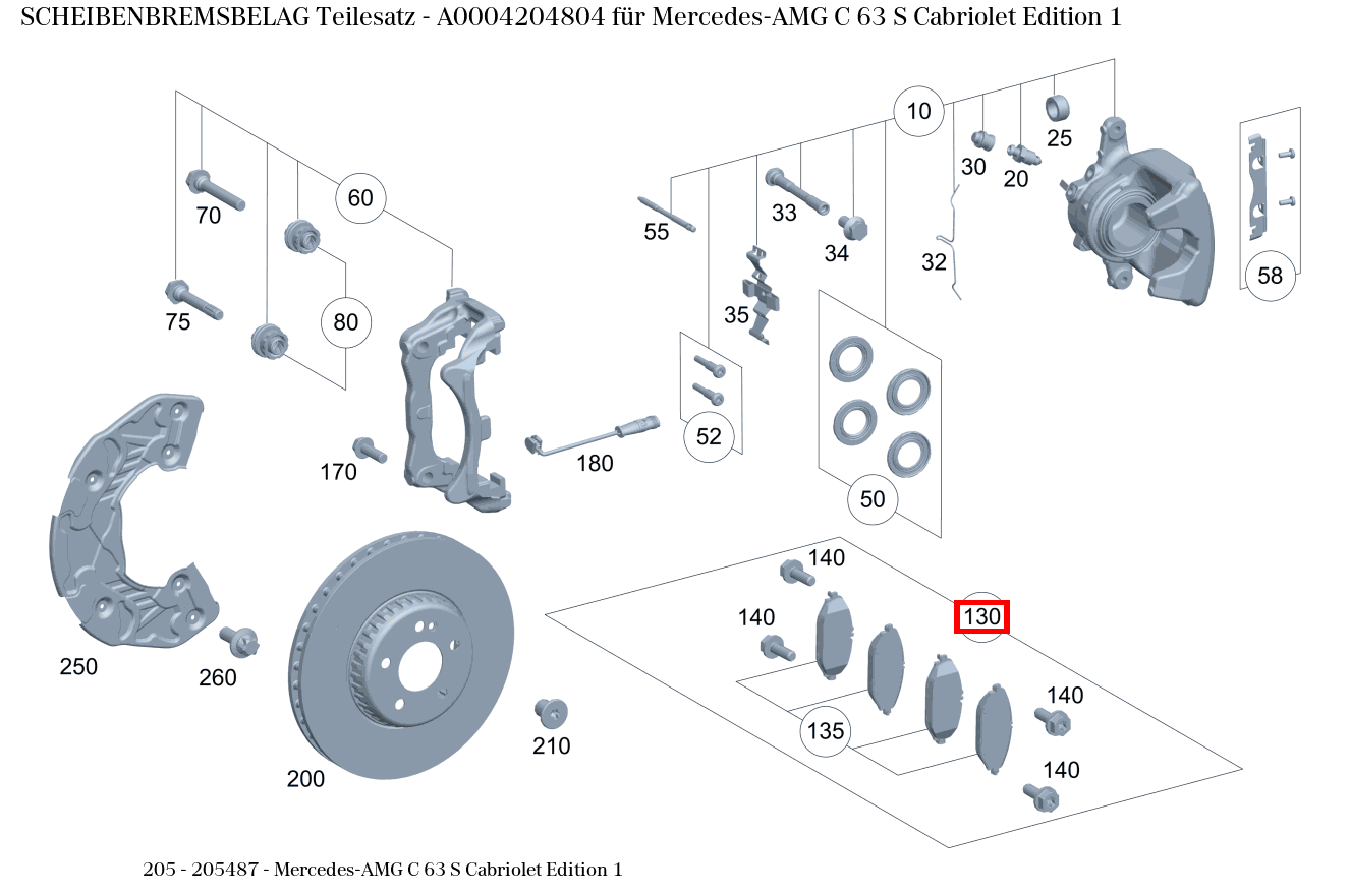 Scheibenbremsbelag Teilesatz Mercedes-AMG C 63 S Cabriolet Edition 1 205