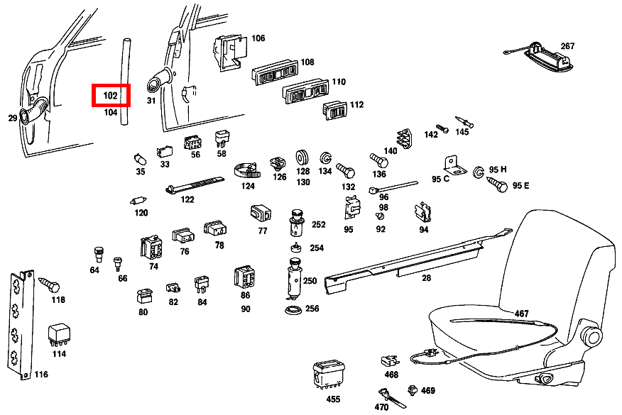 Isolierschlauch FAHRERTUER 250 MM 450 SEL 116
