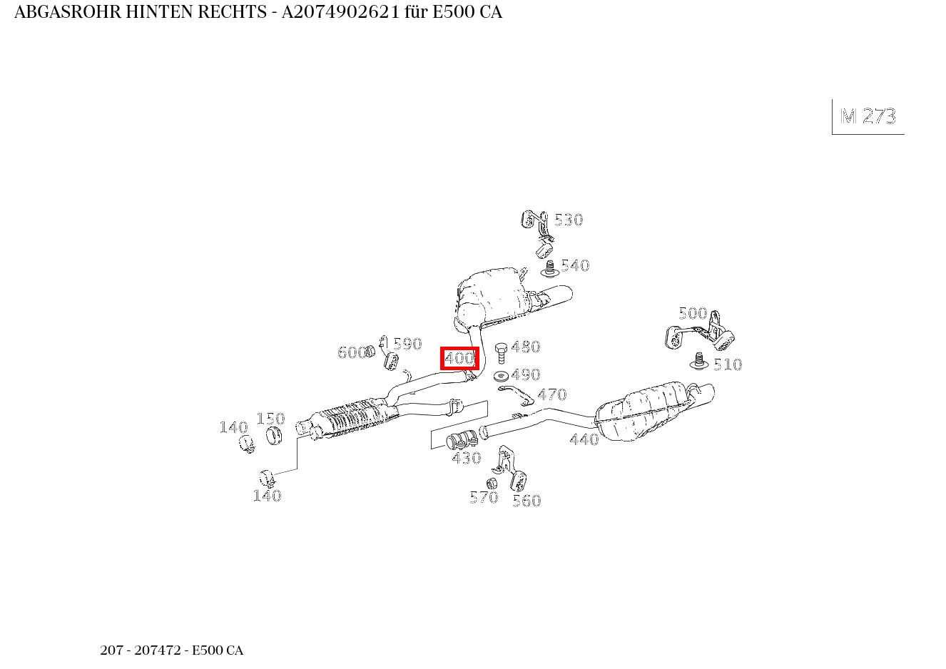 Abgasrohr HINTEN RECHTS E500 CA 207