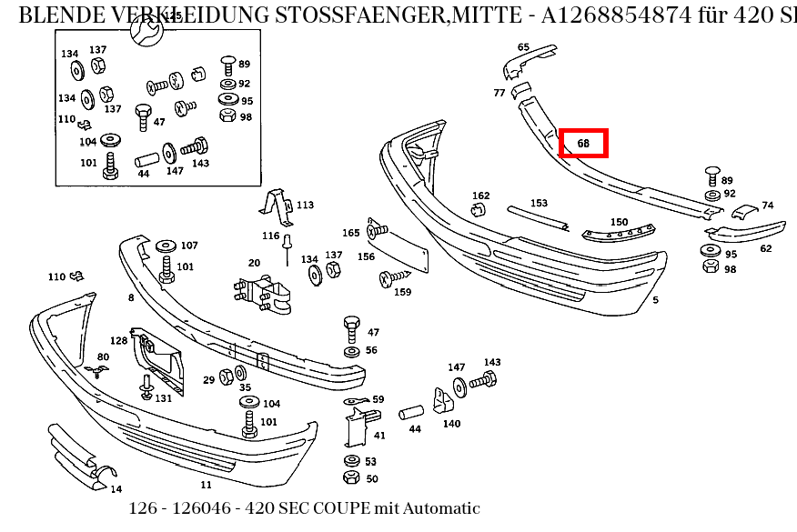 Blende VERKLEIDUNG STOSSFAENGER,MITTE für SE-Klasse 126 kaufen