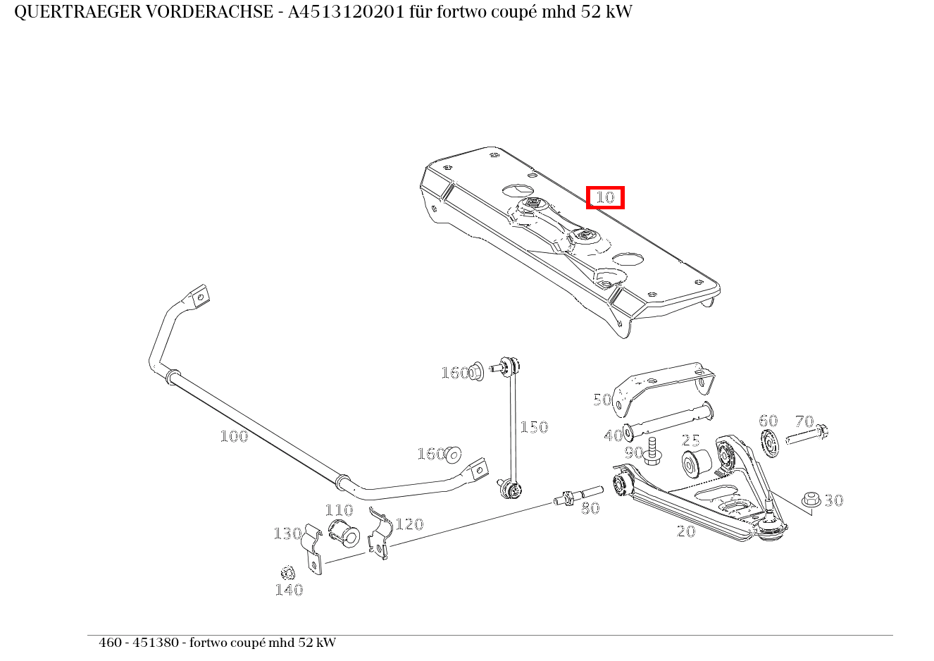 Querträger VORDERACHSE fortwo coupé mhd 52 kW 460