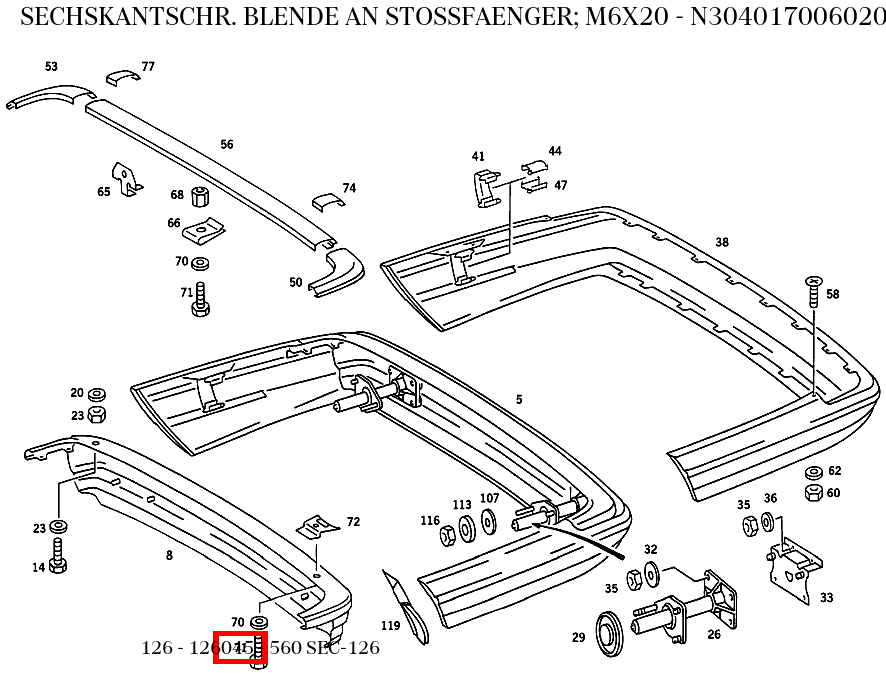 Sechskantschraube BLENDE AN STOSSFAENGER; M6X20 560 SEC-126 126
