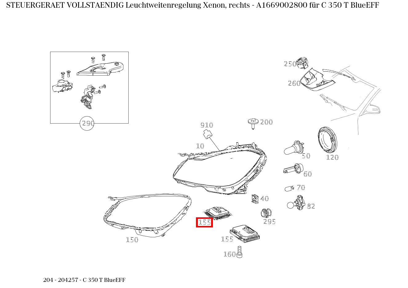 Steuergerät vollständig Leuchtweitenregelung Xenon, rechts C 350 T BlueEFF 204