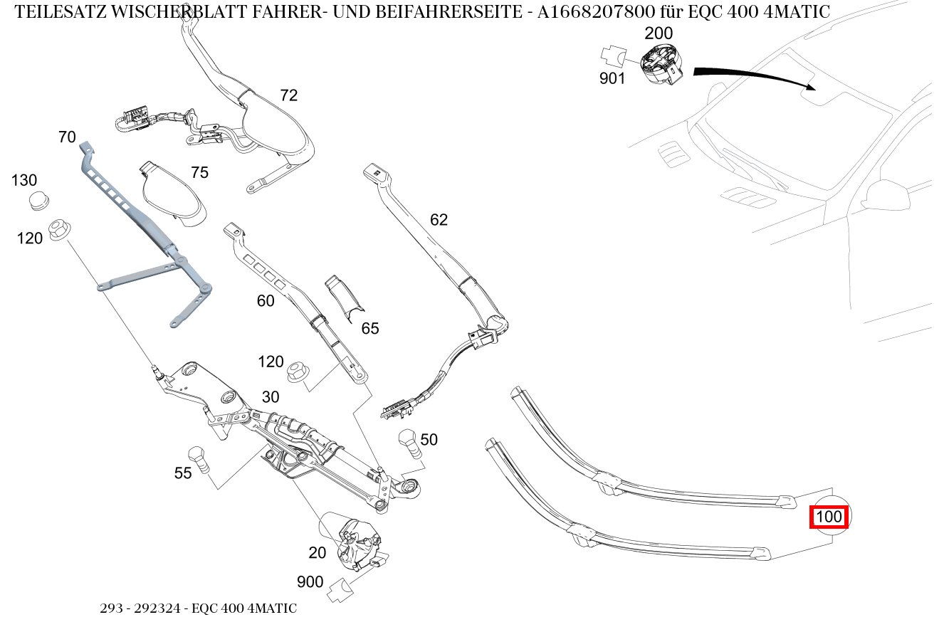 Teilesatz Wischerblatt FAHRER- UND BEIFAHRERSEITE EQC 400 4MATIC 293 Teilesatz Wischerblatt FAHRER- UND BEIFAHRERSEITE EQC 400 4MATIC 293