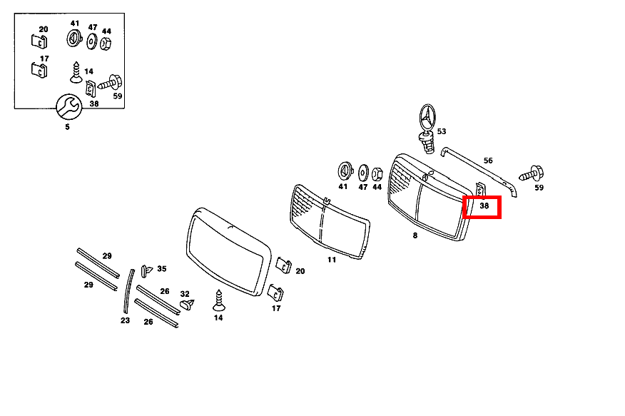 Clipsmutter KUEHLERVERKLEIDUNG AN MOTORHAUBE 190 D 2.5 Turbo 201
