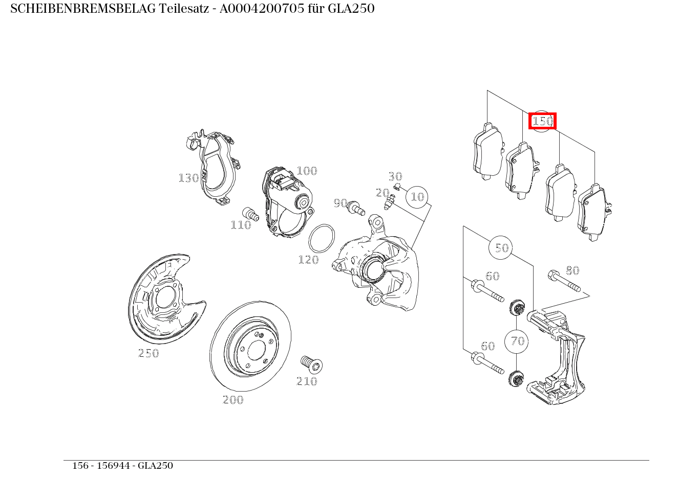 Scheibenbremsbelag Teilesatz GLA250 156