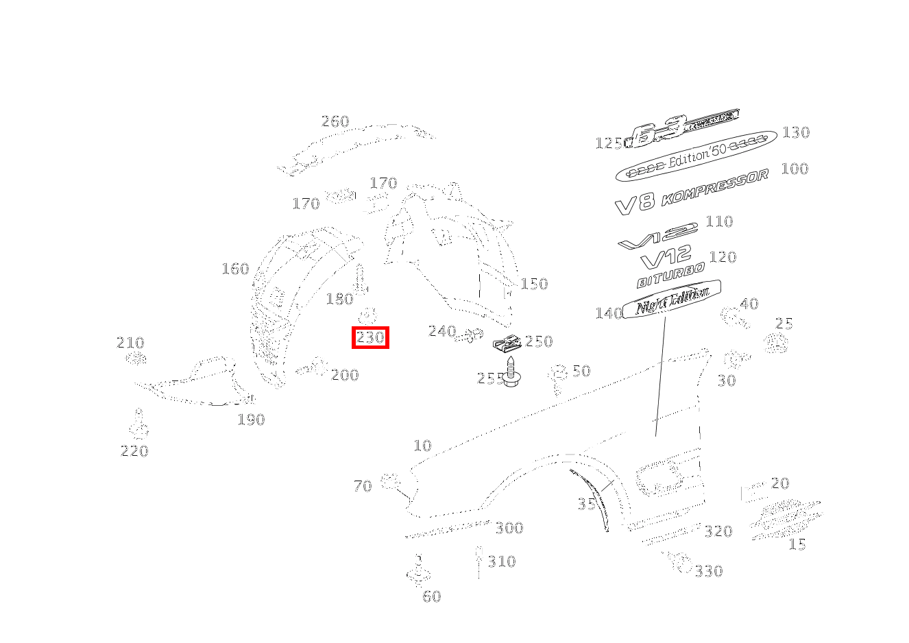 KUNSTSTOFFMUTTER ABDECKUNG HINTEN AN ROHBAU SL 65 AMG Roadster BCA 230