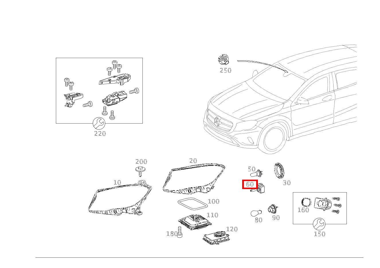 GASENTLAD.LAMPE RECHTS GLA250 156