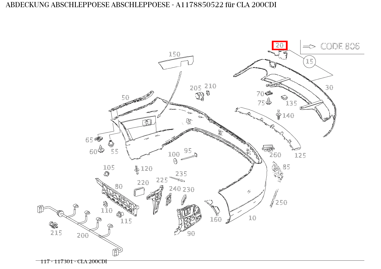 Abdeckung Abschleppöse ABSCHLEPPOESE CLA 200CDI 117 Abdeckung Abschleppöse ABSCHLEPPOESE CLA 200CDI 117