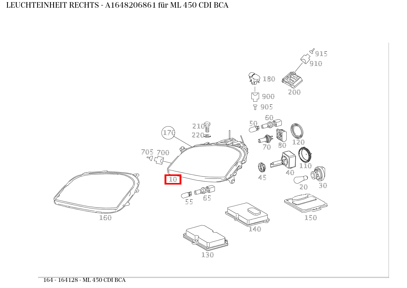 Leuchteinheit RECHTS ML 450 CDI BCA 164