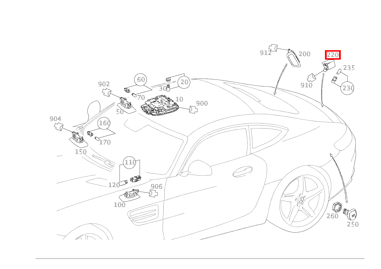 Innenleuchte UMGEBUNGSBELEUCHTUNG, AN VERKLEIDUNG HECKDECKEL Mercedes-AMG GT S 197 Innenleuchte UMGEBUNGSBELEUCHTUNG, AN VERKLEIDUNG HECKDECKEL Mercedes-AMG GT S 197