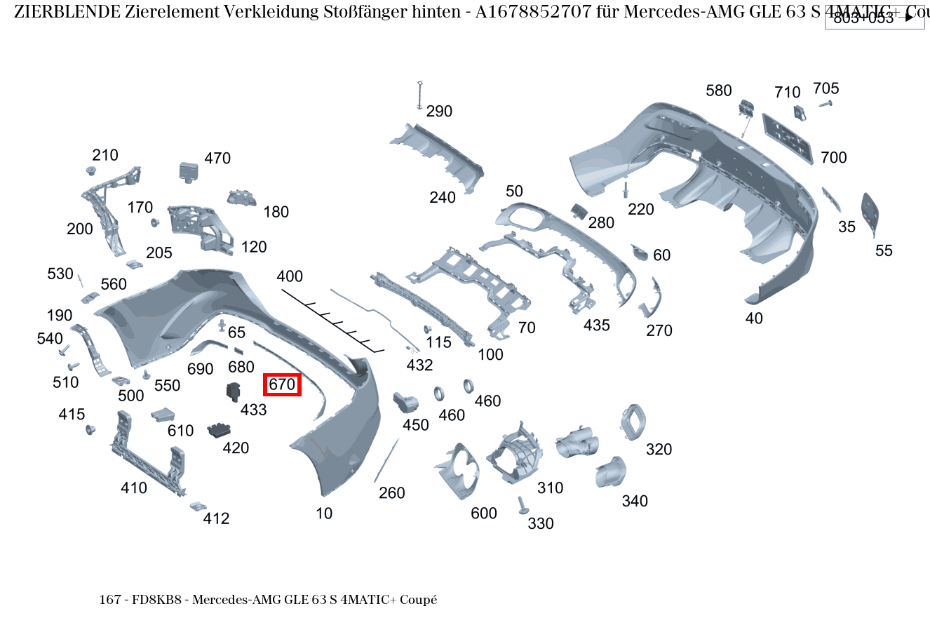 Zierblende Zierelement Verkleidung Stoßfänger hinten Mercedes-AMG GLE 63 S 4MATIC+ Coupé 167