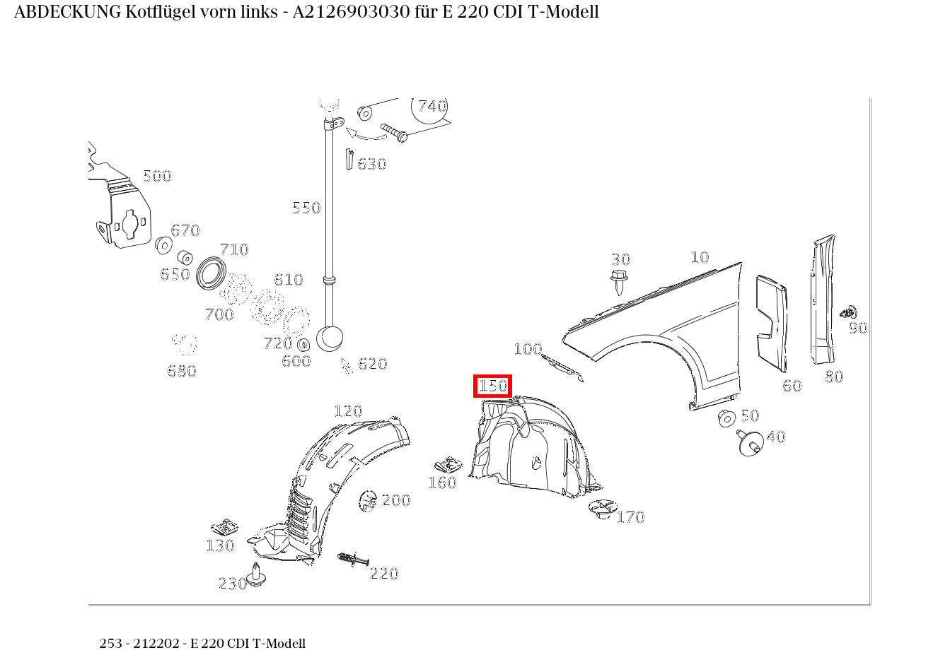 Abdeckung Kotflügel vorn links E 220 CDI T-Modell 253