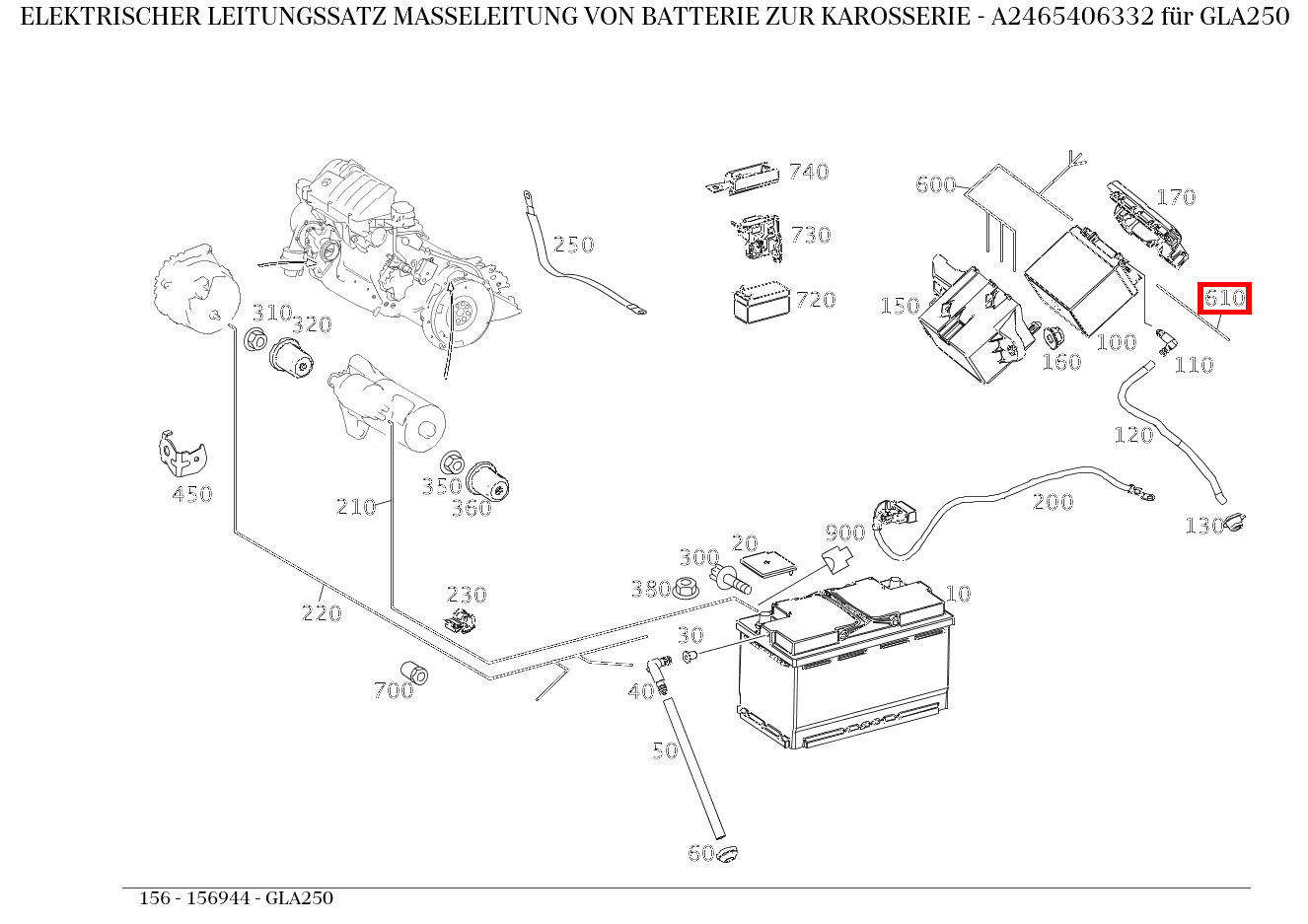 Elektrischer Leitungssatz MASSELEITUNG VON BATTERIE ZUR KAROSSERIE GLA250 156