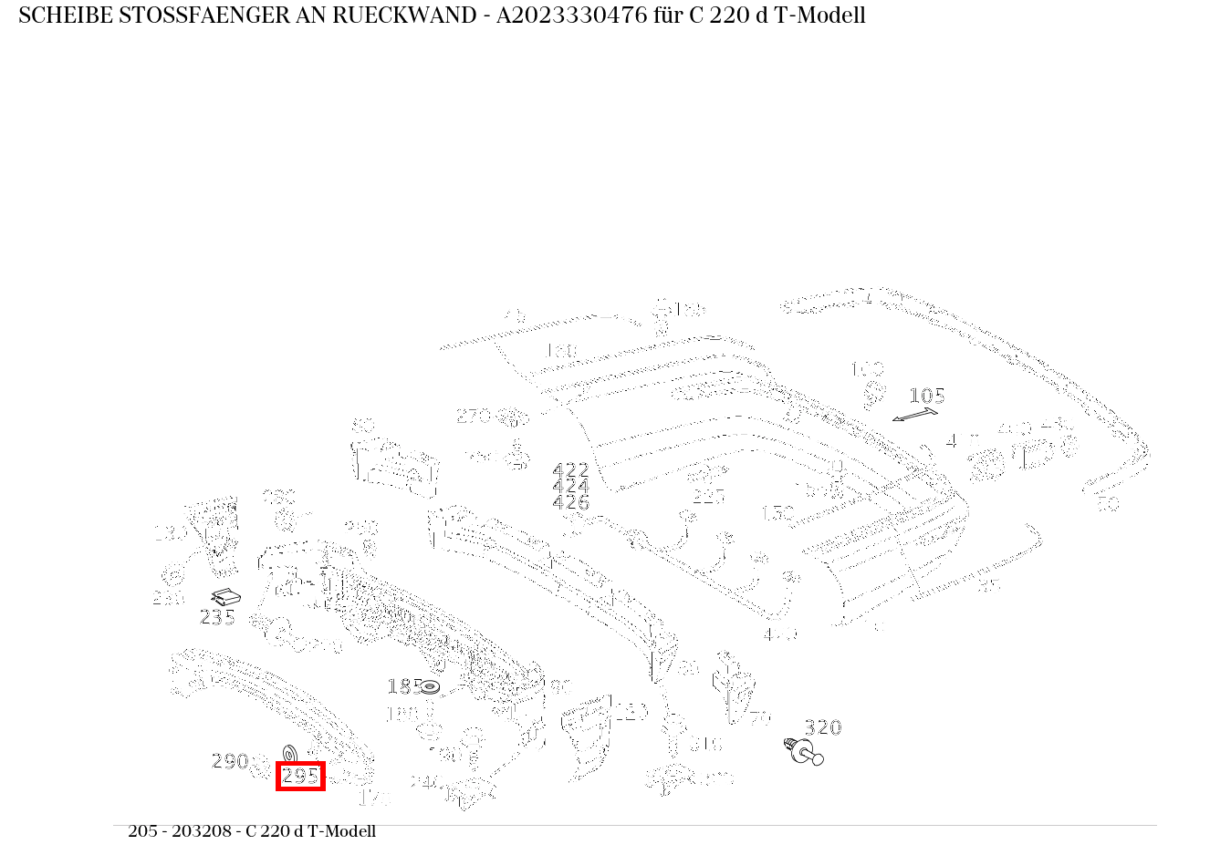 Scheibe STOSSFAENGER AN RUECKWAND C 220 d T-Modell 205