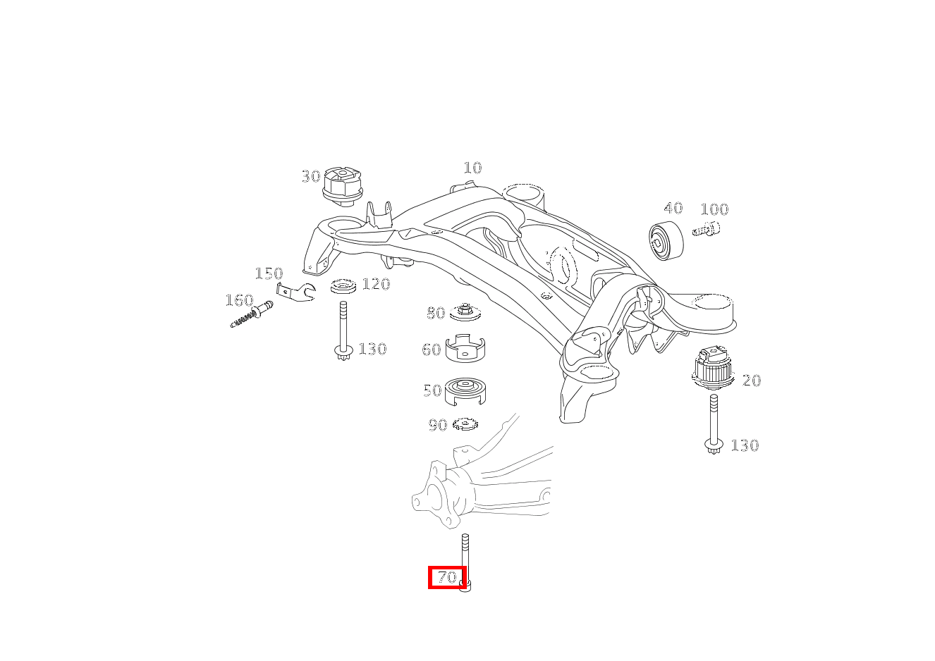 Zylinder-Schraube ACHSGEHAEUSE AN HINTERACHSTRAEGER, VORN; M10X65 SLK 55 AMG Roadster 171