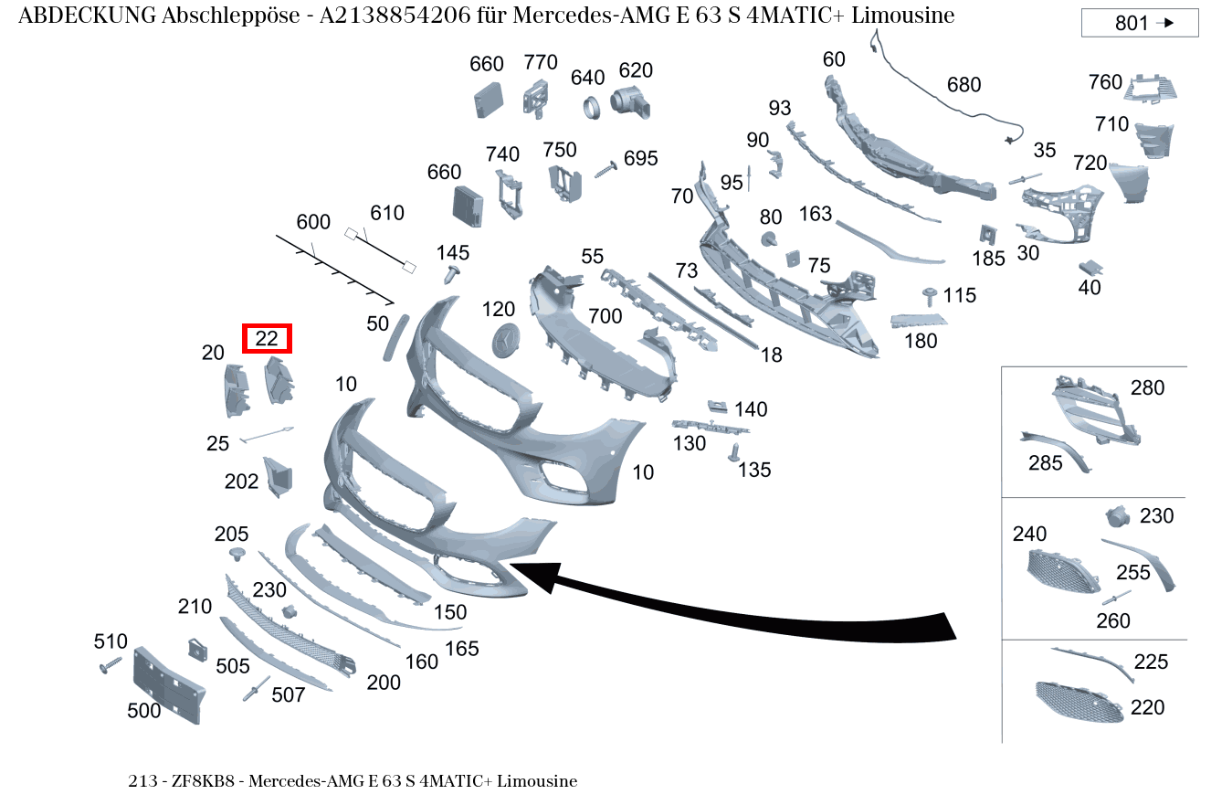 Abdeckung Abschleppöse Mercedes-AMG E 63 S 4MATIC+ Limousine 213 Abdeckung Abschleppöse Mercedes-AMG E 63 S 4MATIC+ Limousine 213