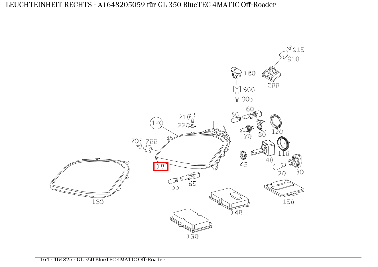 Leuchteinheit RECHTS GL 350 BlueTEC 4MATIC Off-Roader 164