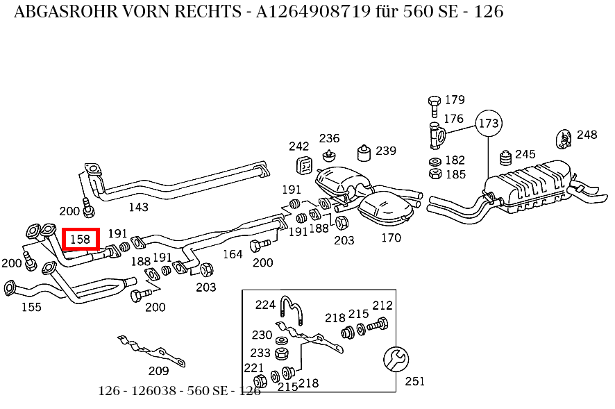 Abgasrohr VORN RECHTS 560 SE - 126 126