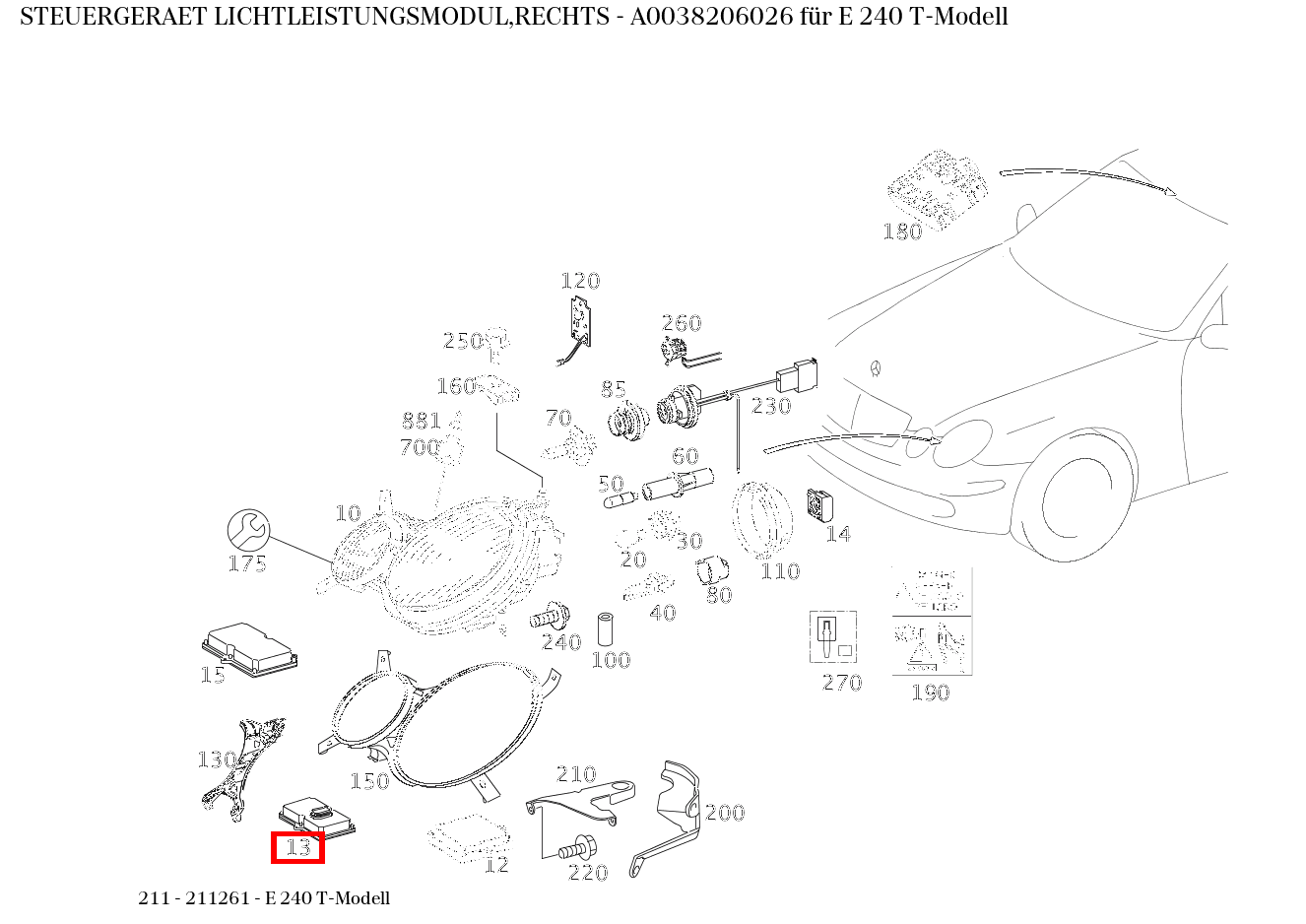 STEUERGERAET LICHTLEISTUNGSMODUL,RECHTS E 240 T-Modell 211 STEUERGERAET LICHTLEISTUNGSMODUL,RECHTS E 240 T-Modell 211