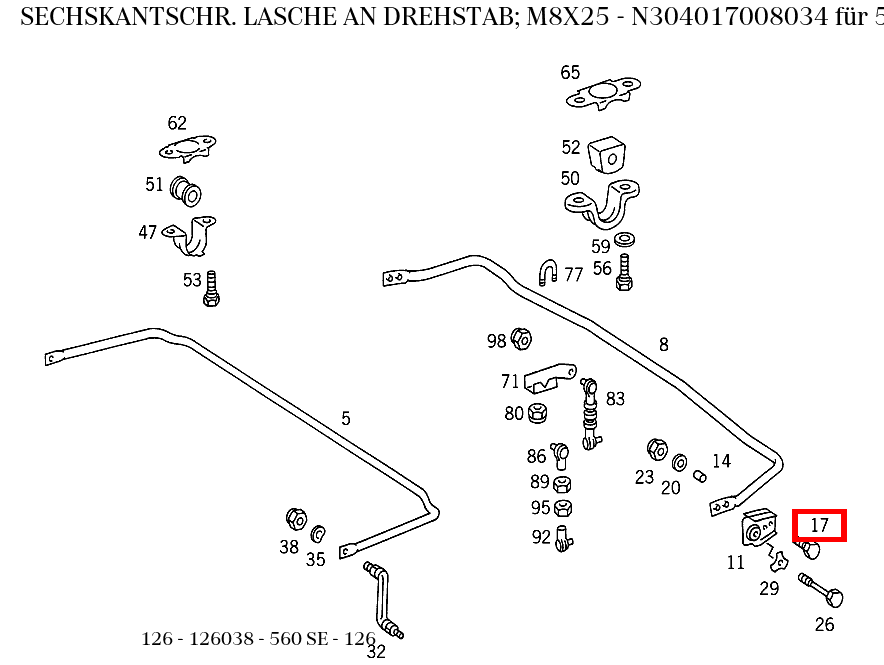 Sechskantschraube LASCHE AN DREHSTAB; M8X25 560 SE - 126 126 Sechskantschraube LASCHE AN DREHSTAB; M8X25 560 SE - 126 126