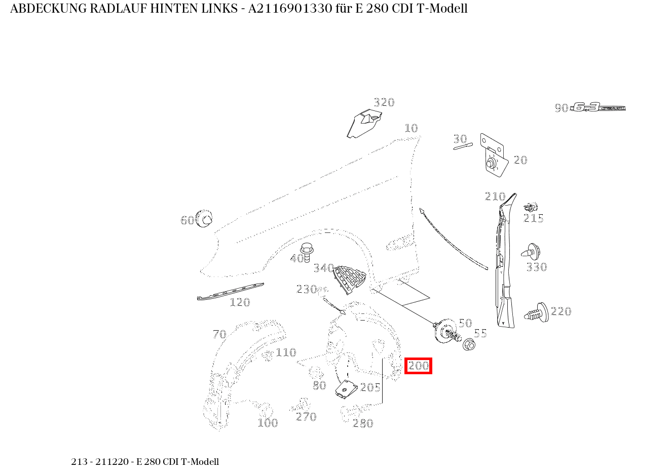 Abdeckung RADLAUF HINTEN LINKS E 280 CDI T-Modell 213 Abdeckung RADLAUF HINTEN LINKS E 280 CDI T-Modell 213