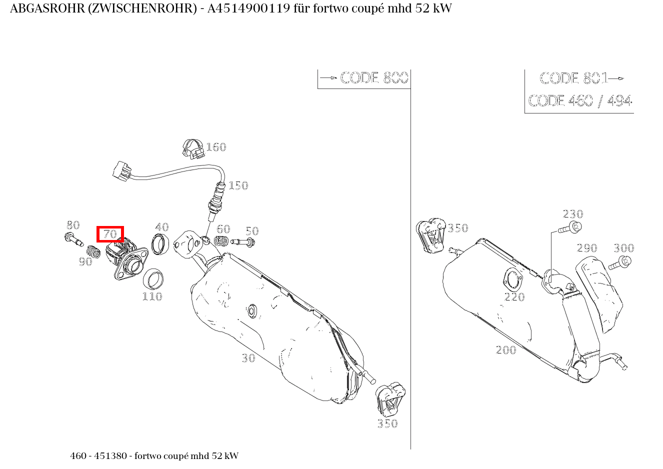 Abgasrohr (ZWISCHENROHR) fortwo coupé mhd 52 kW 460