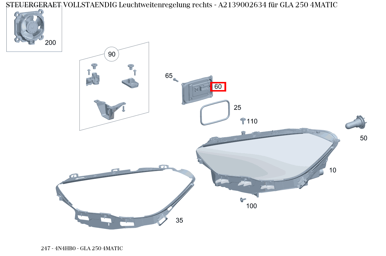 Steuergerät vollständig Leuchtweitenregelung rechts GLA 250 4MATIC 247 Steuergerät vollständig Leuchtweitenregelung rechts GLA 250 4MATIC 247