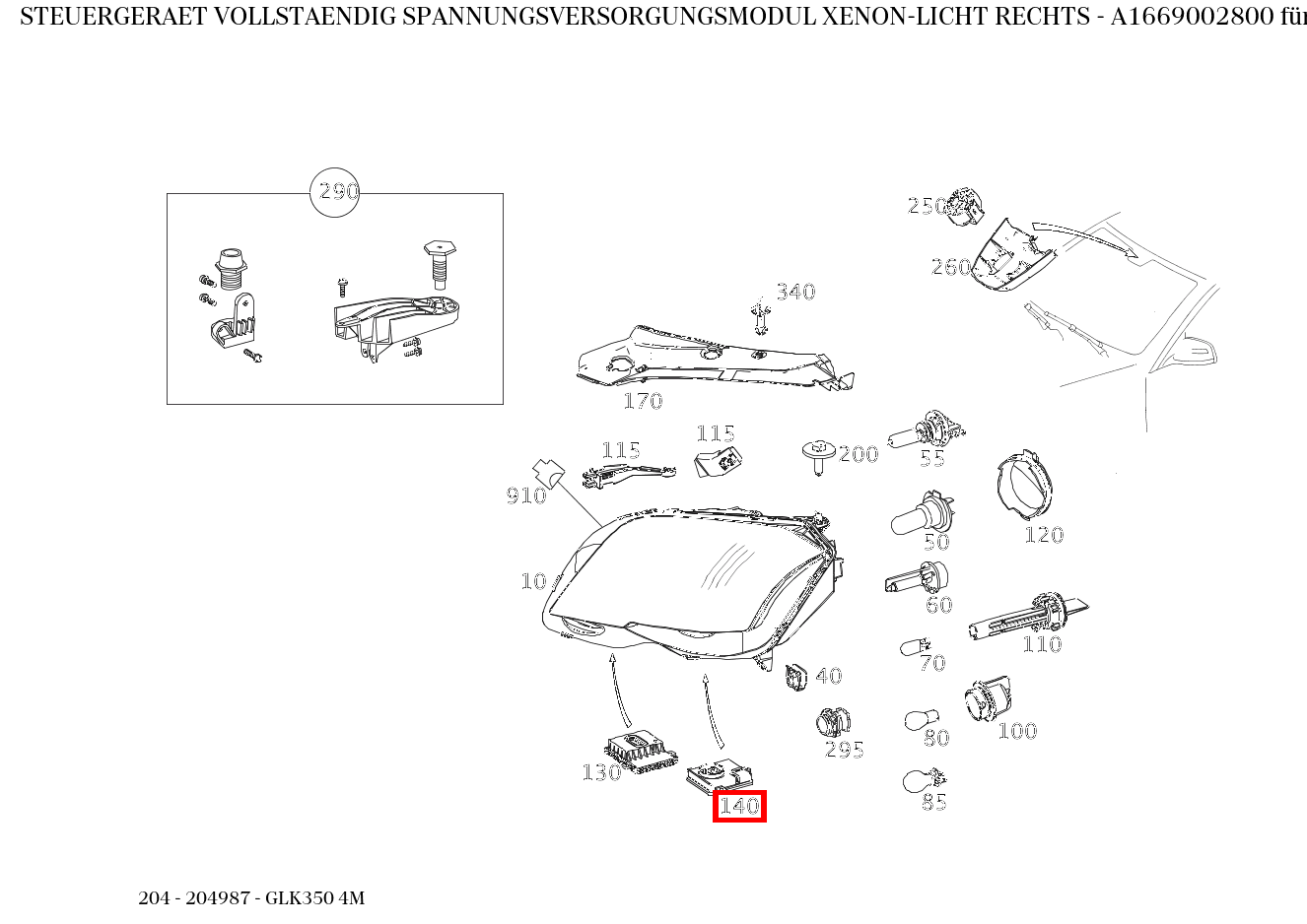 Steuergerät vollständig SPANNUNGSVERSORGUNGSMODUL XENON-LICHT RECHTS GLK350 4M 204