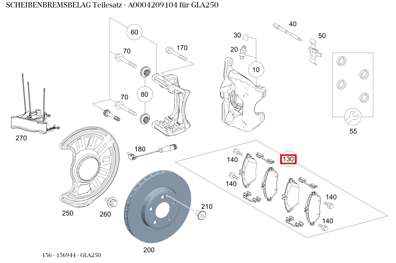 Scheibenbremsbelag Teilesatz GLA250 156