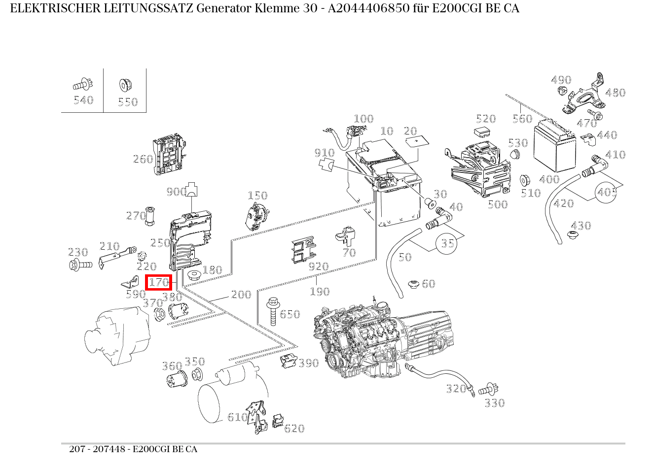 Elektrischer Leitungssatz Generator Klemme 30 E200CGI BE CA 207 Elektrischer Leitungssatz Generator Klemme 30 E200CGI BE CA 207