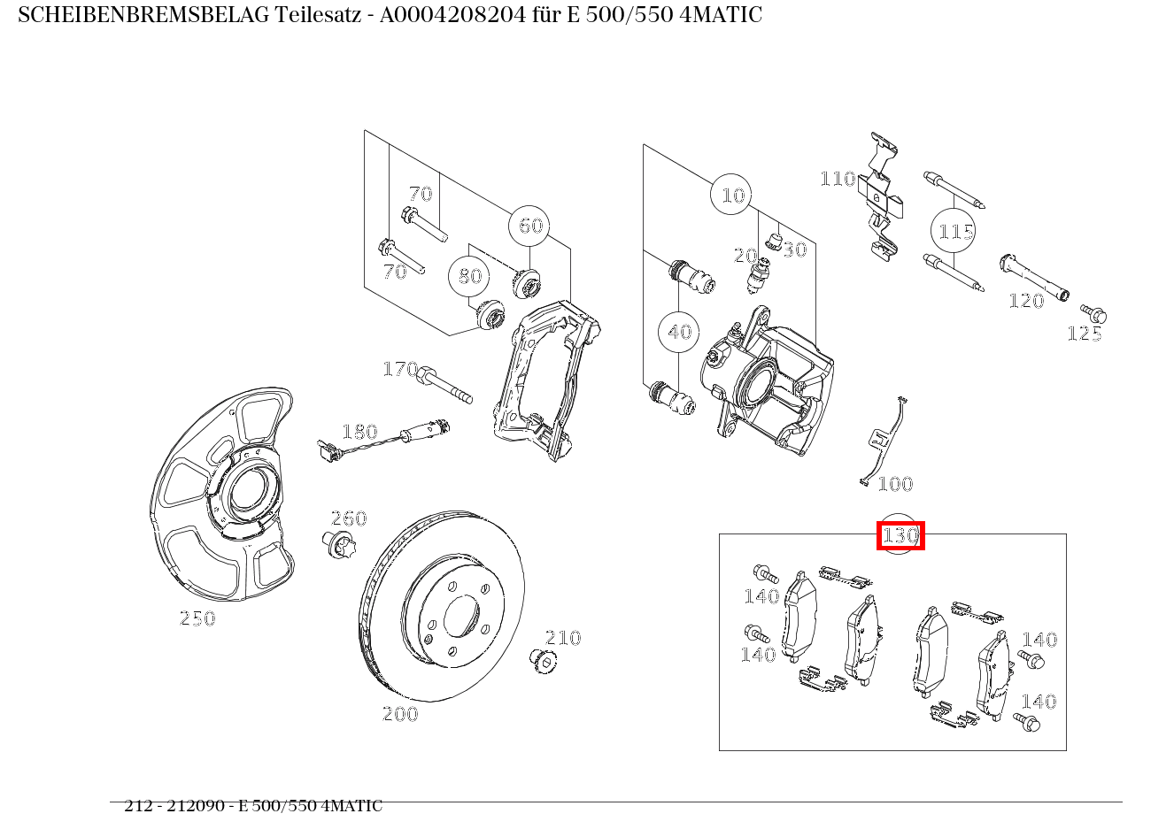 Scheibenbremsbelag Teilesatz E 500/550 4MATIC 212