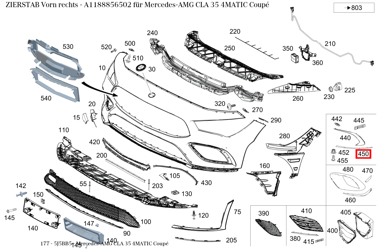 Zierstab Vorn rechts für CLA 118, A 177-Klasse kaufen 