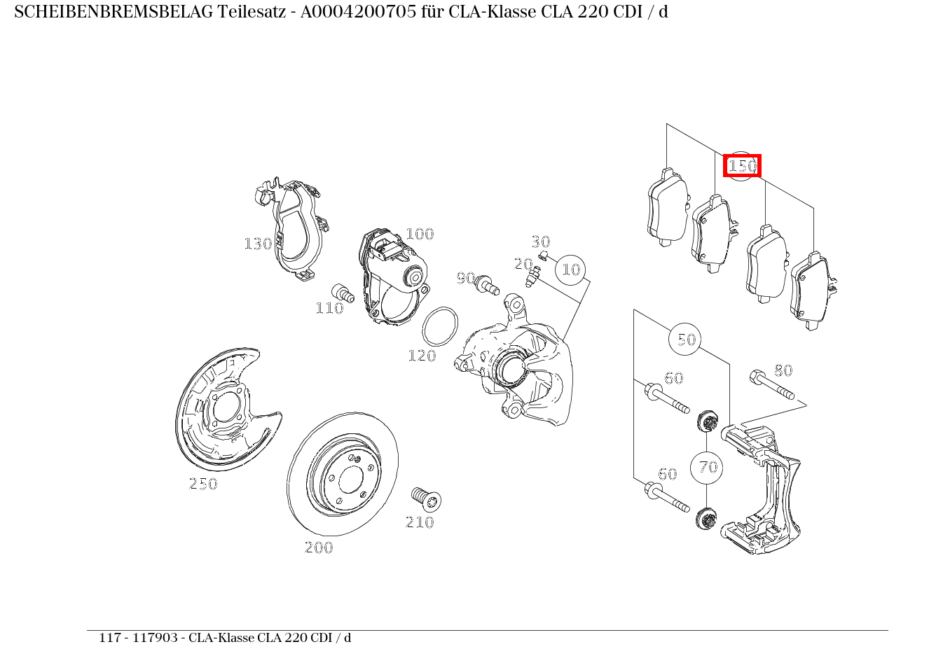 Scheibenbremsbelag Teilesatz CLA-Klasse CLA 220 CDI / d 117