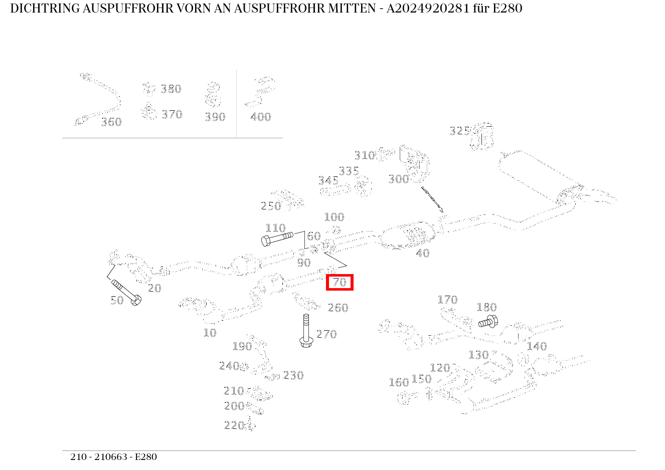 Dichtring AUSPUFFROHR VORN AN AUSPUFFROHR MITTEN E280 210 Dichtring AUSPUFFROHR VORN AN AUSPUFFROHR MITTEN E280 210