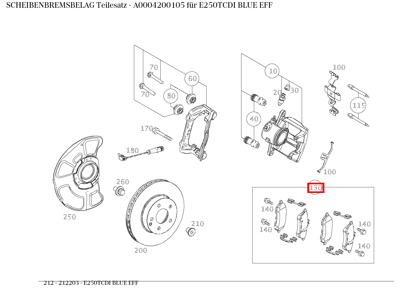 Scheibenbremsbelag Teilesatz E250TCDI BLUE EFF 212 Scheibenbremsbelag Teilesatz E250TCDI BLUE EFF 212