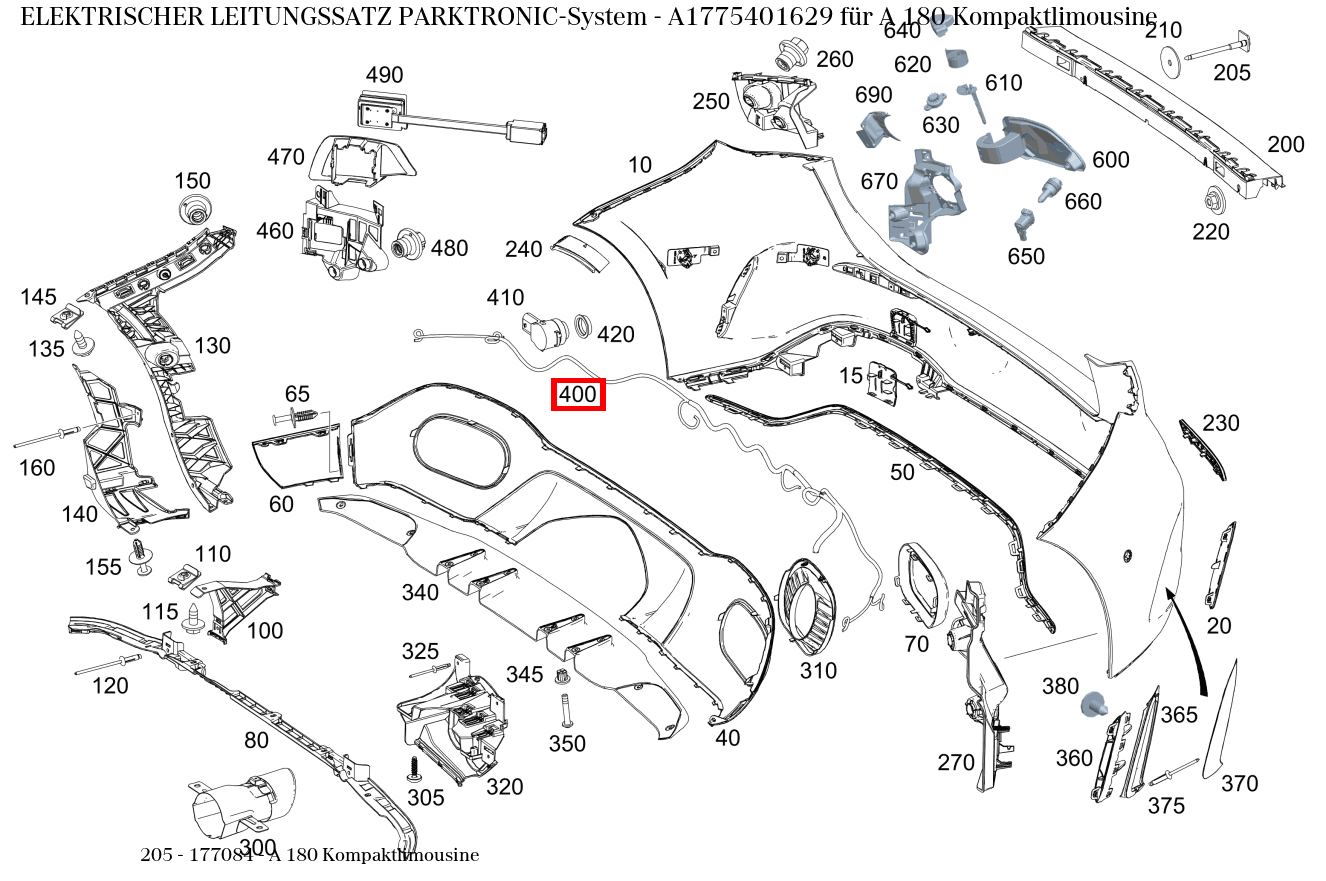 Elektrischer Leitungssatz PARKTRONIC-System A 180 Kompaktlimousine 205 Elektrischer Leitungssatz PARKTRONIC-System A 180 Kompaktlimousine 205