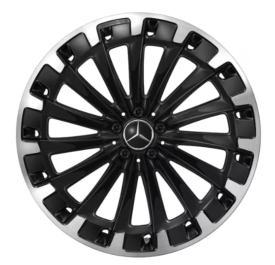 AMG Vielspeichen-Rad, 22 Zoll, 9,5 J x 22 ET 41,5, schwarz, glanzgedreht AMG Vielspeichen-Rad, 22 Zoll, 9,5 J x 22 ET 41,5, schwarz, glanzgedreht