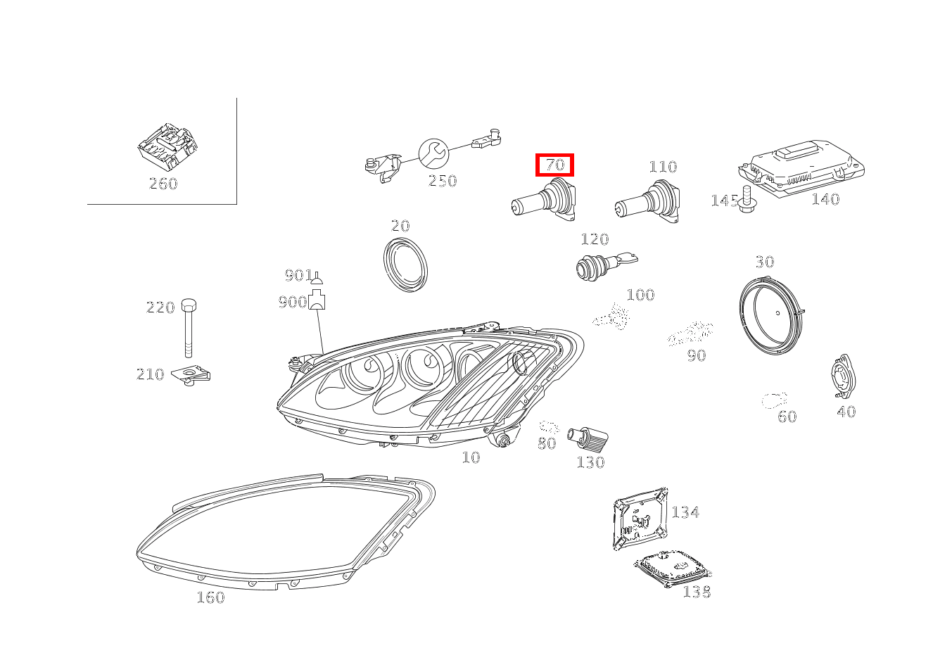 Glühlampe FERNLICHT RECHTS; 12V 65W S 550 Limousine lang BCA 221