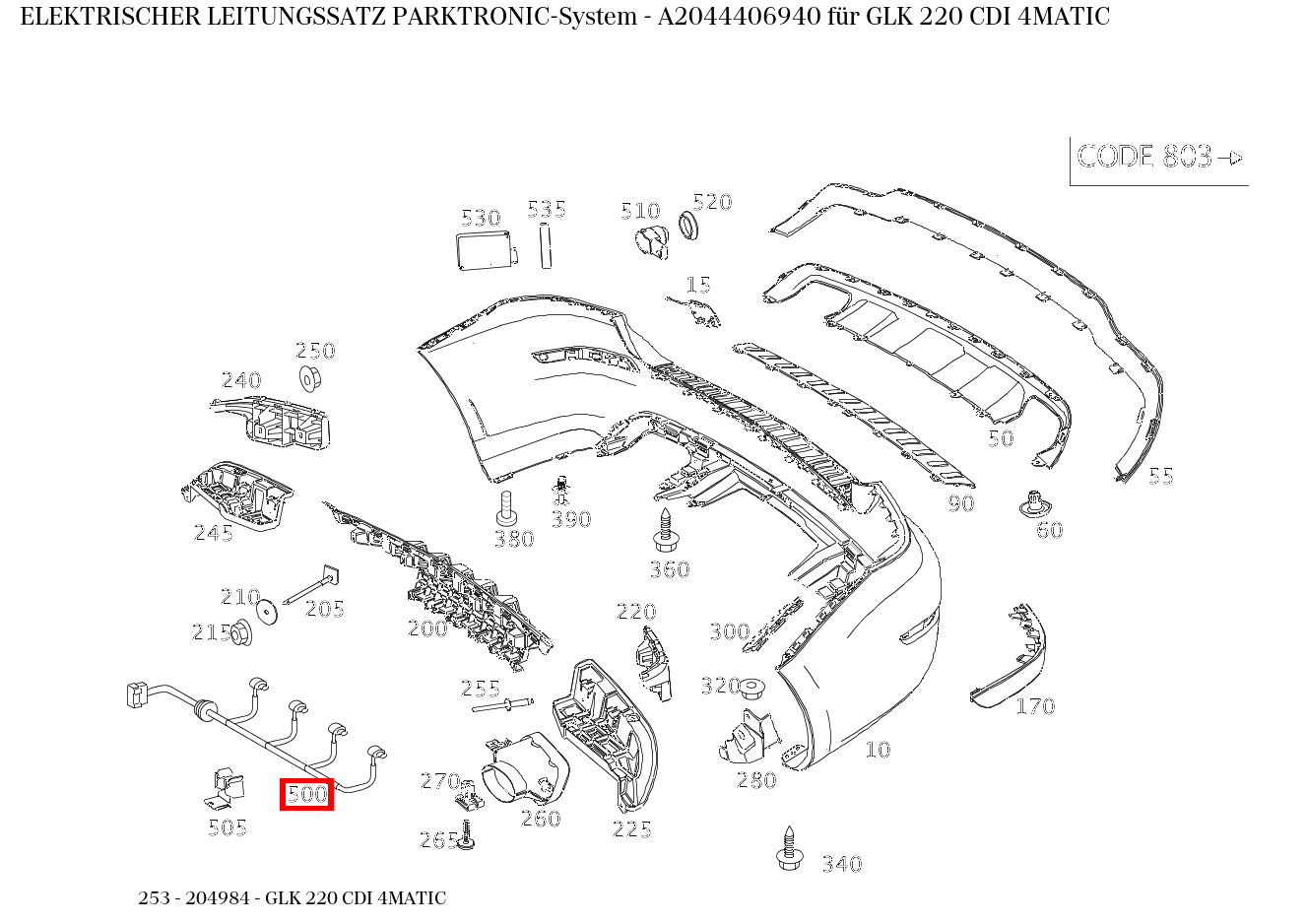 Elektrischer Leitungssatz PARKTRONIC-System GLK 220 CDI 4MATIC 253 Elektrischer Leitungssatz PARKTRONIC-System GLK 220 CDI 4MATIC 253